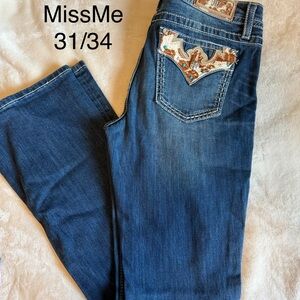 Miss Me Dark Blue Boot Cut Jeans with Embroidered Pocket